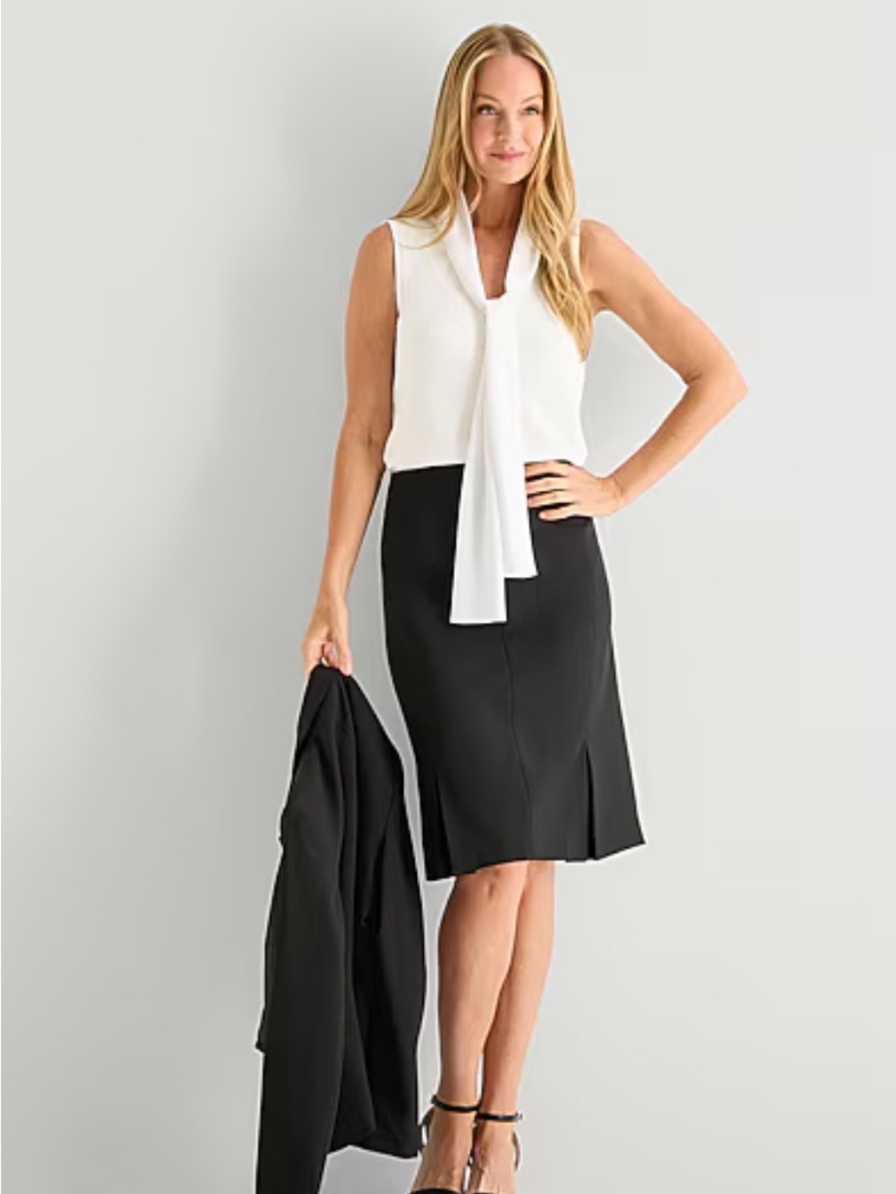 Black Label Black Midi Pencil Skirt with Twin Front Slits